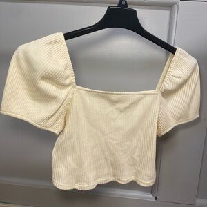 Ribbed Puff Sleeve Crop Top Basic